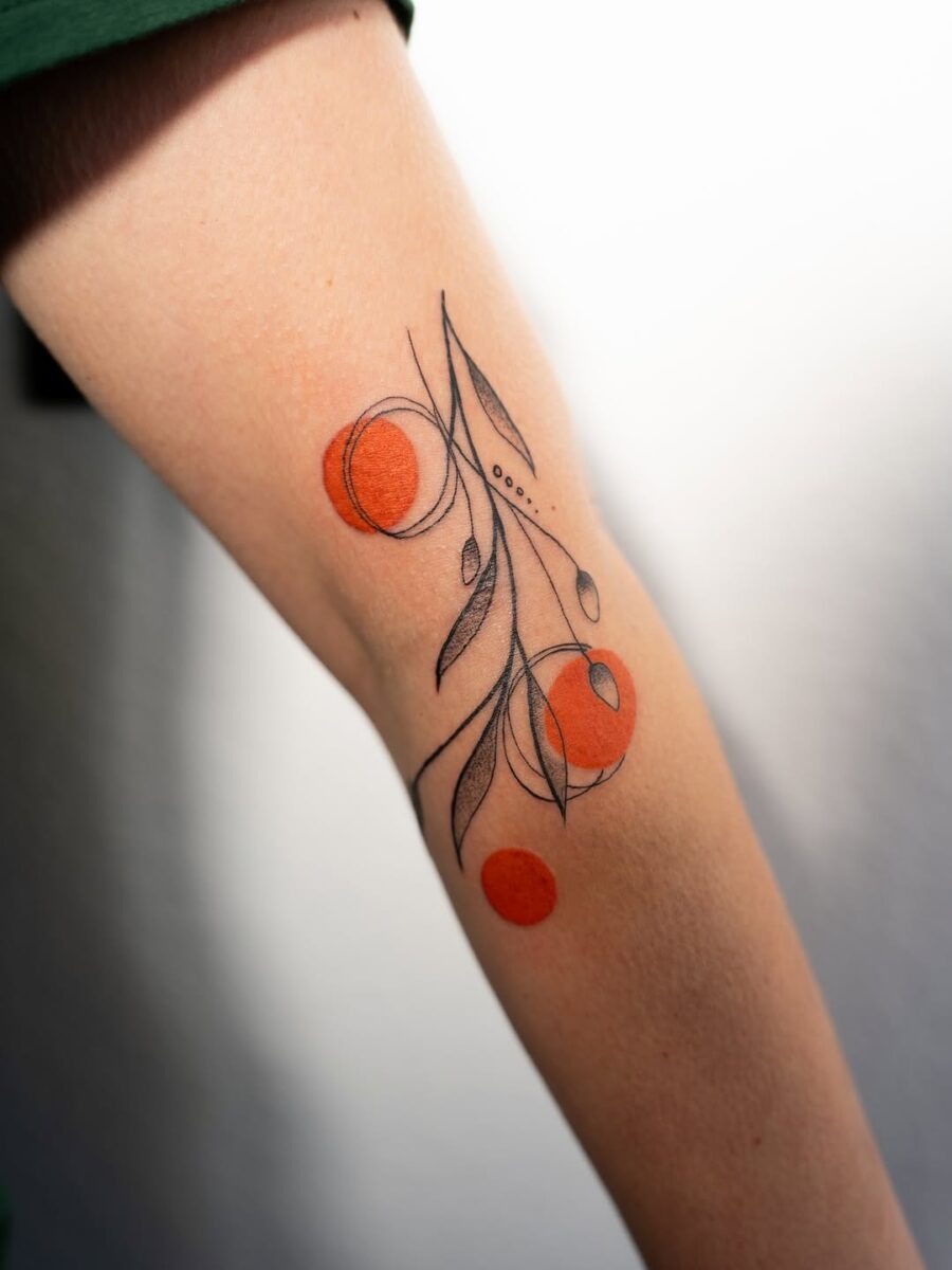 Stylish orange floral tattoo with abstract elements Tattoo Design