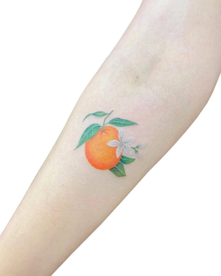 Vibrant orange tattoo with delicate blooms Tattoo Design