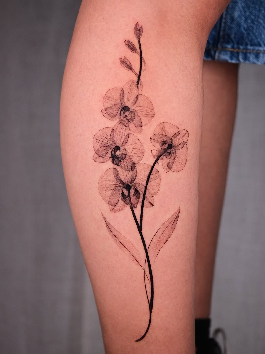 Delicate black orchid tattoo design on arm Tattoo Design