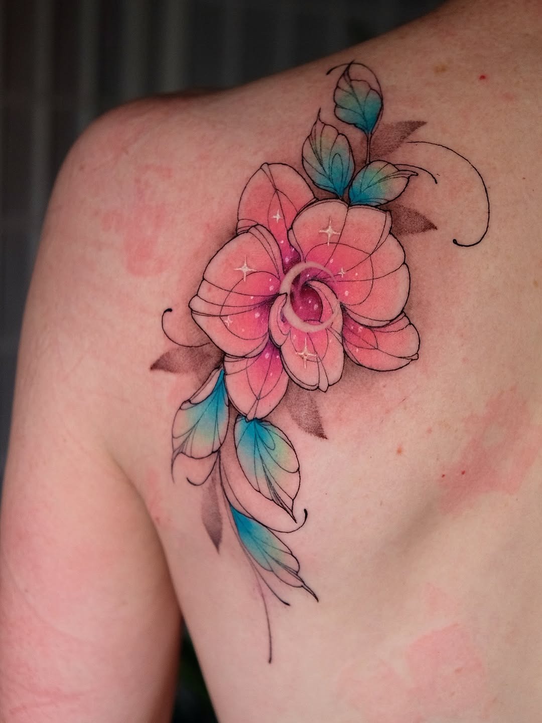 Elegant and colorful orchid tattoo design Tattoo Design