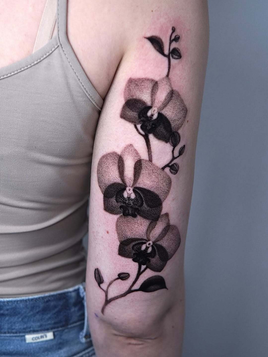 Stunning black and grey orchid arm tattoo Tattoo Design