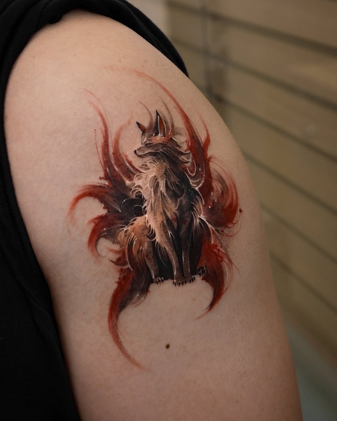Artistic fox tattoo with vibrant colors and flair Tattoo Design
