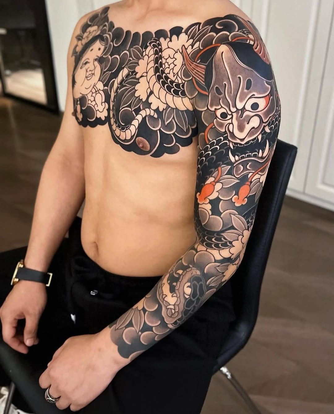 Intricate dragon ink with vibrant waves and vibes Tattoo Design