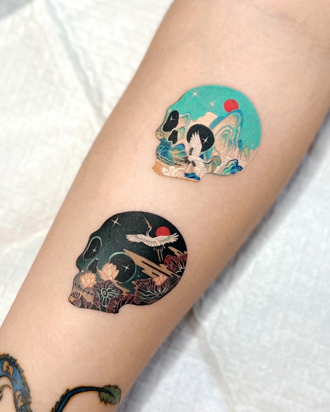 Intricate Skulls with Nature Elements Tattoo Design Tattoo Design