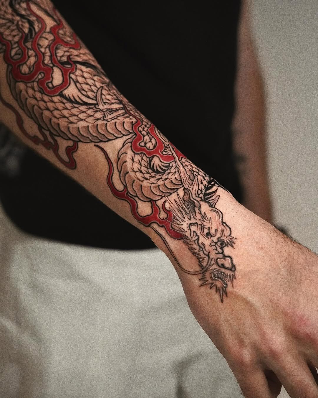 Stunning Oriental Dragon Tattoo on Forearm Tattoo Design
