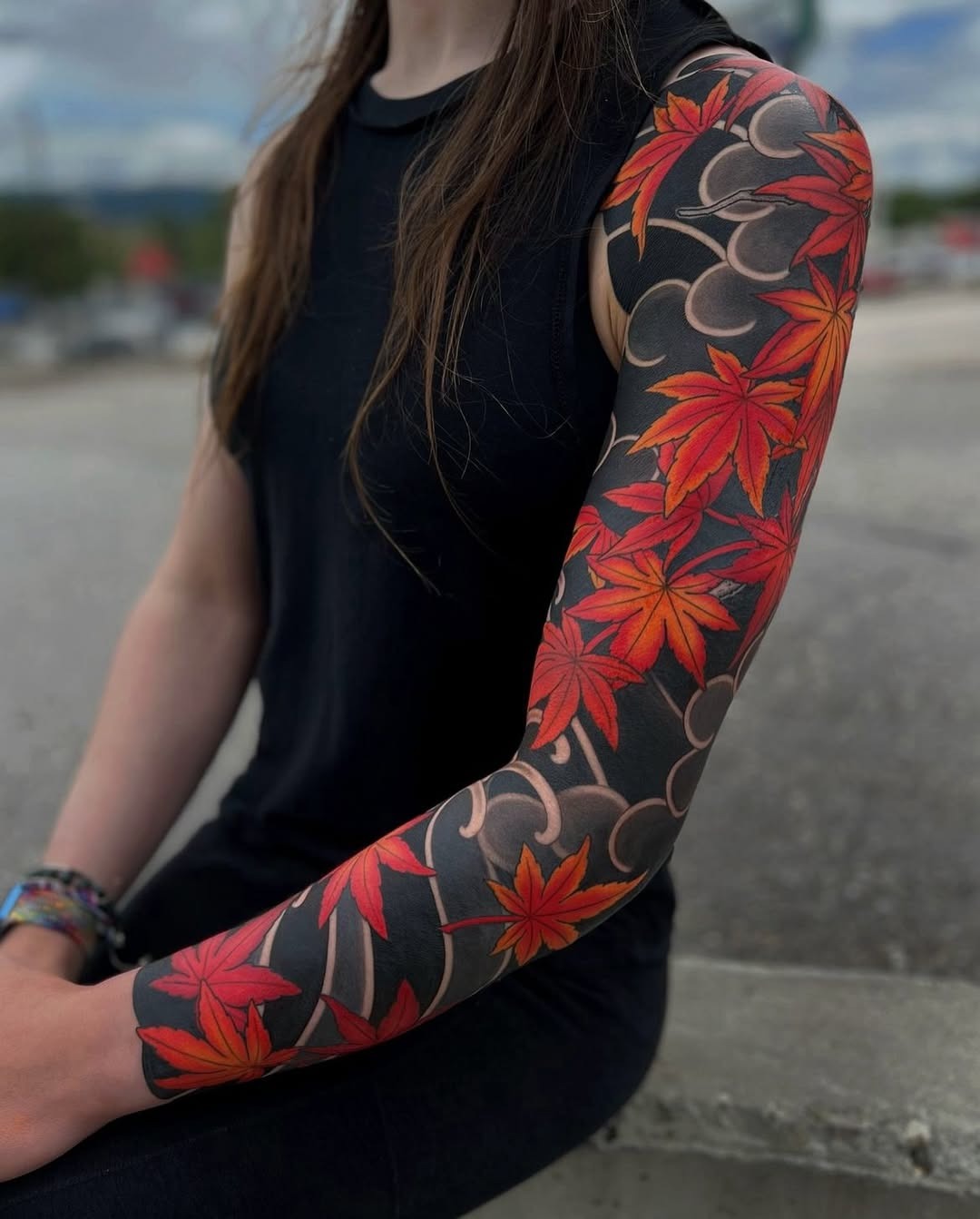 Vibrant Autumn Leaves Full Sleeve Tattoo Tattoo Design