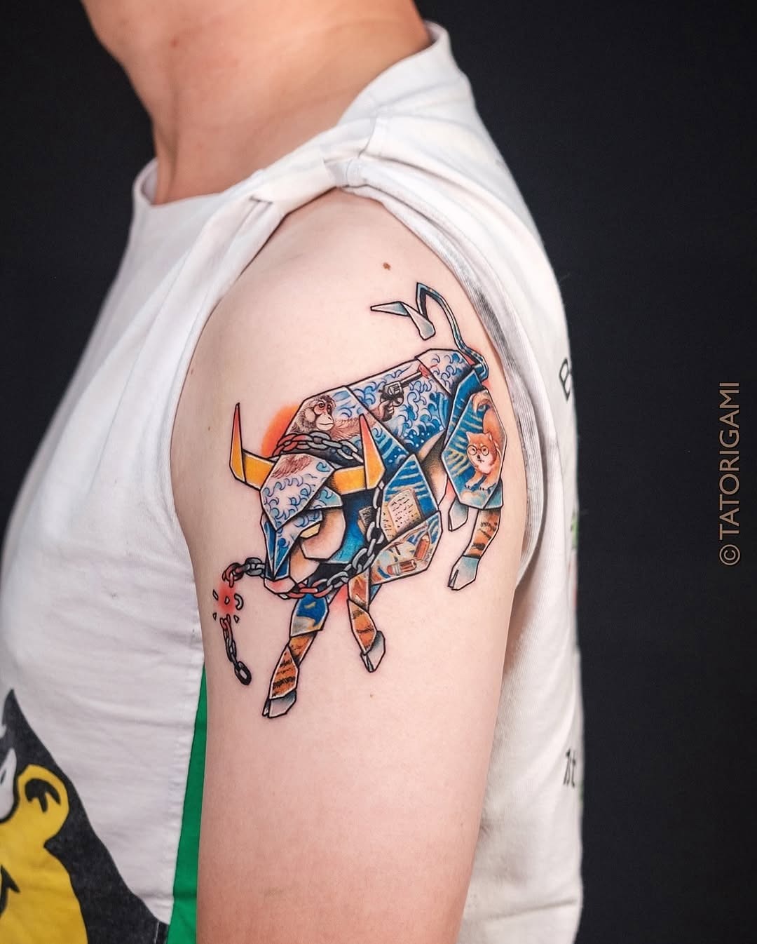 Dynamic Origami Bull Tattoo with Unique Details Tattoo Design
