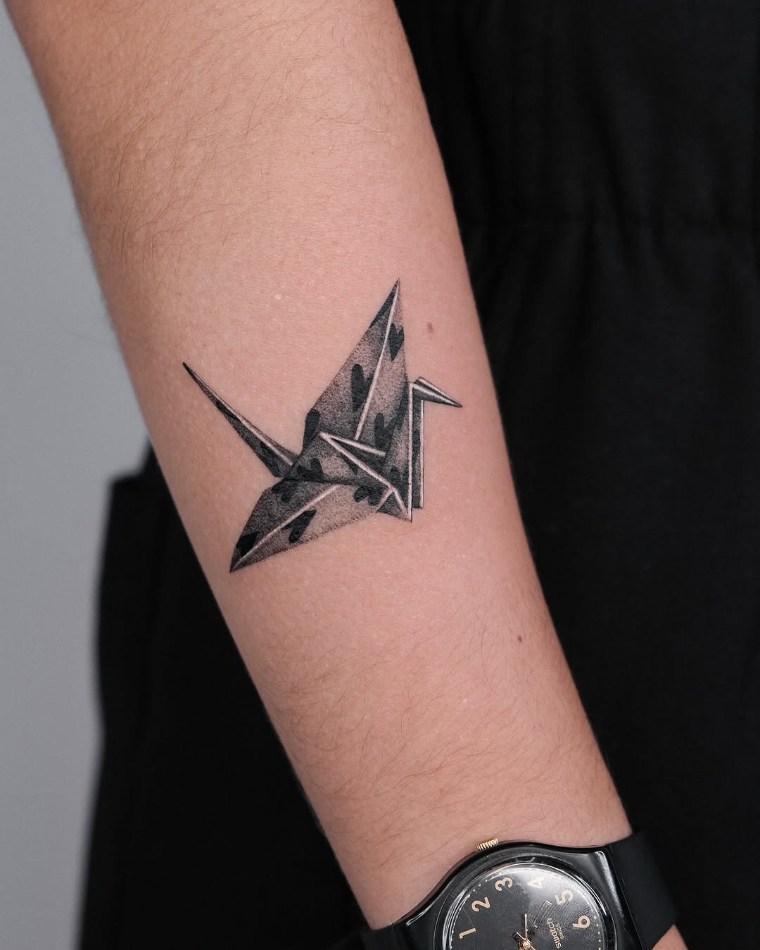 Elegant origami crane tattoo with intricate details Tattoo Design