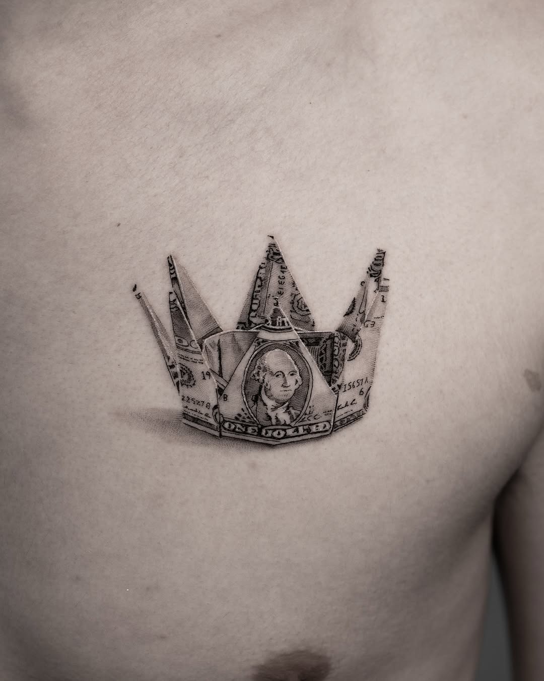 Unique origami crown tattoo from a dollar bill Tattoo Design