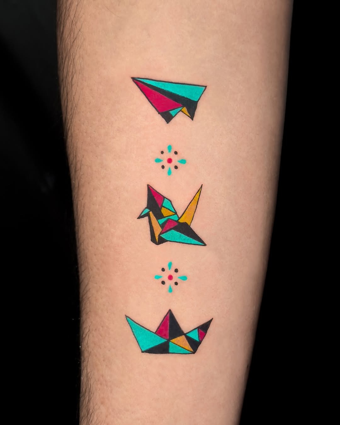 Vibrant origami tattoos with geometric designs Tattoo Design