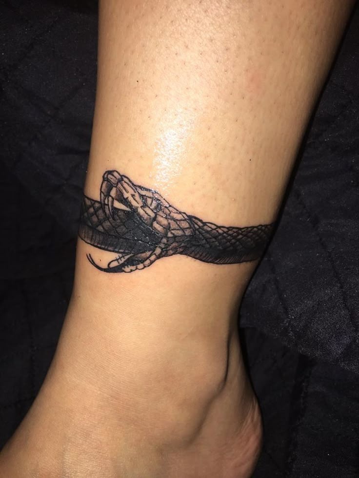 Ankle Snake Bite Tattoo Design