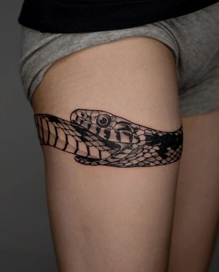Bold Thigh Snake Band Tattoo Design
