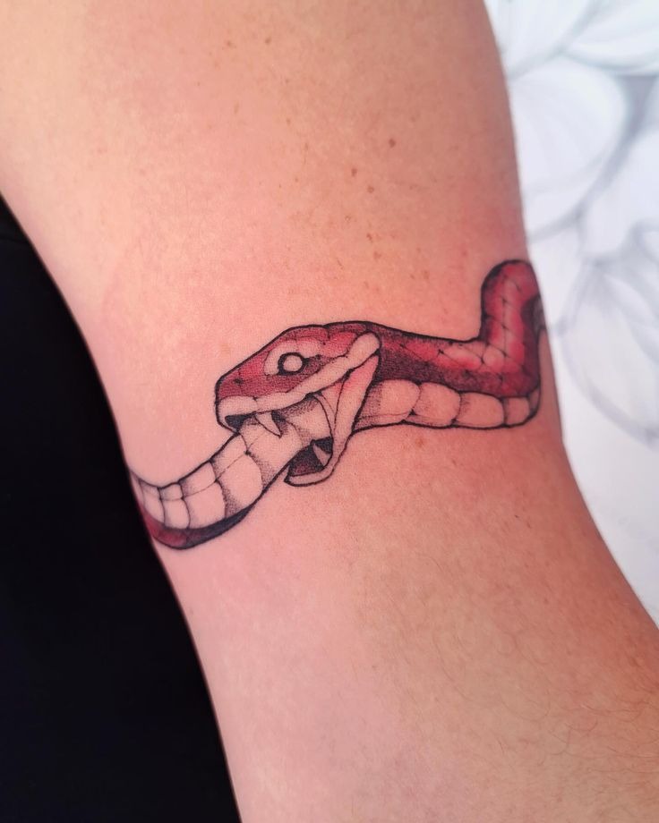 Red and White Bold Snake Tattoo Design
