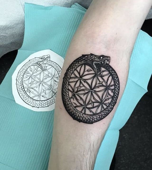 Sacred Geometry Ouroboros Tattoo Design