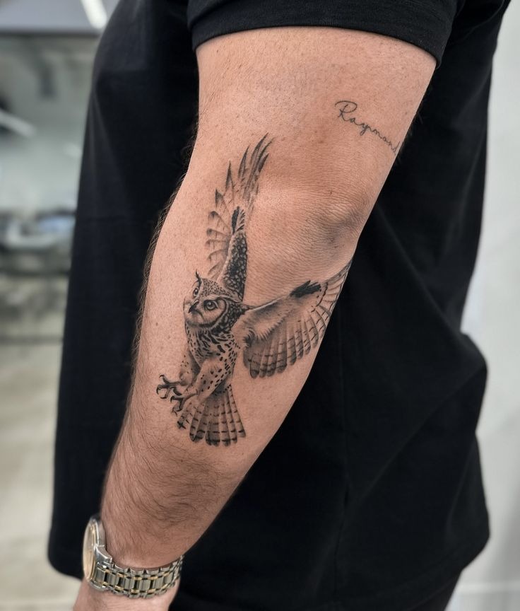 Tiny Minimalist Owl Line Tattoo Tattoo Design