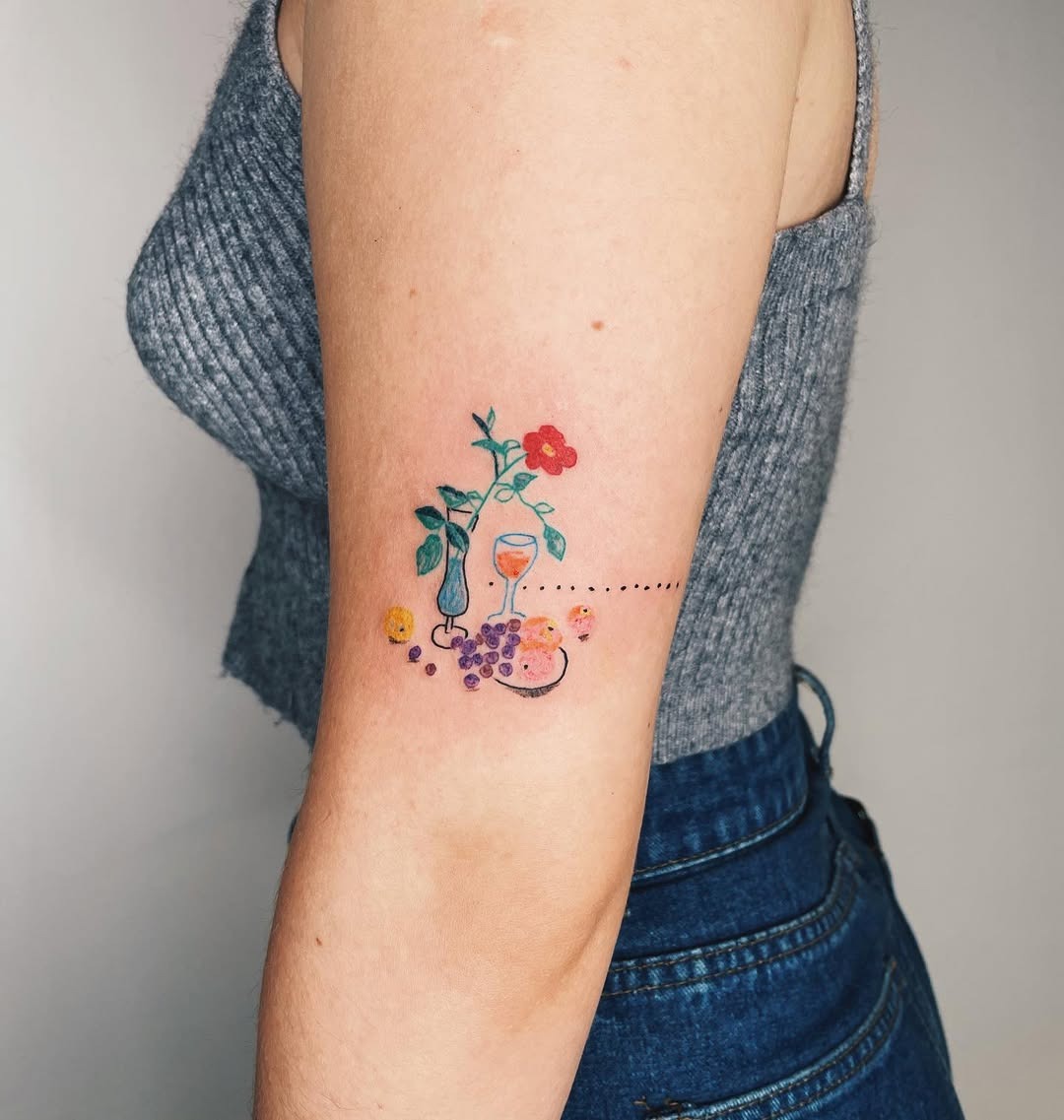 This unique tattoo features a oyster surrounded by a floral design, adding a touch of nature to skin art.
