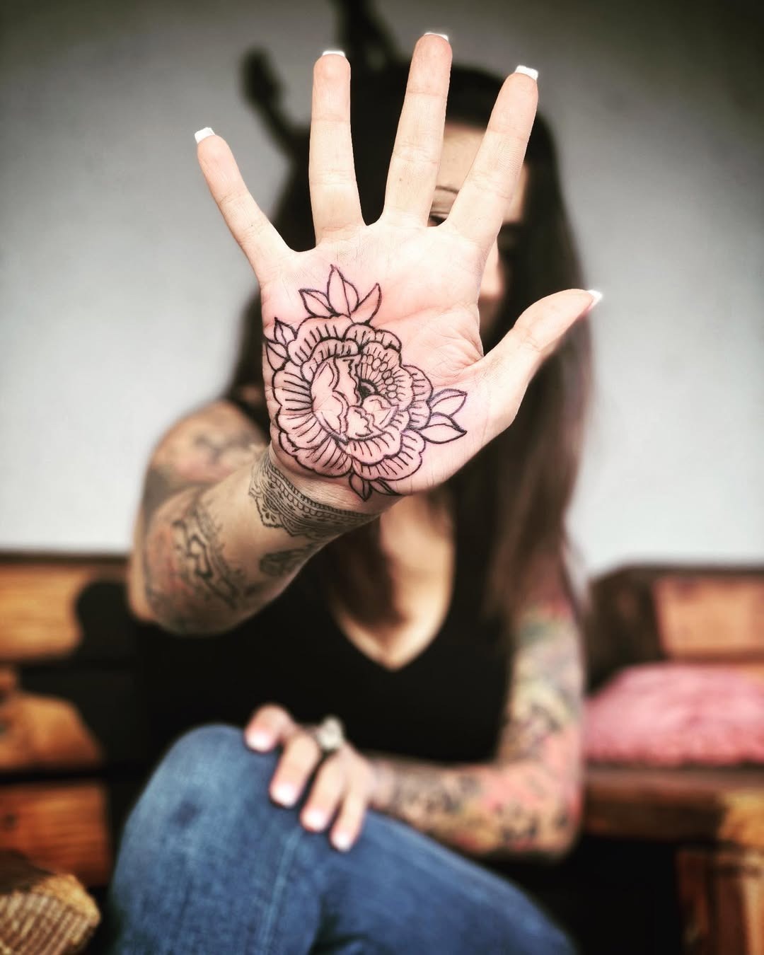 Bold Floral Palm Tattoo for Unique Expression Tattoo Design