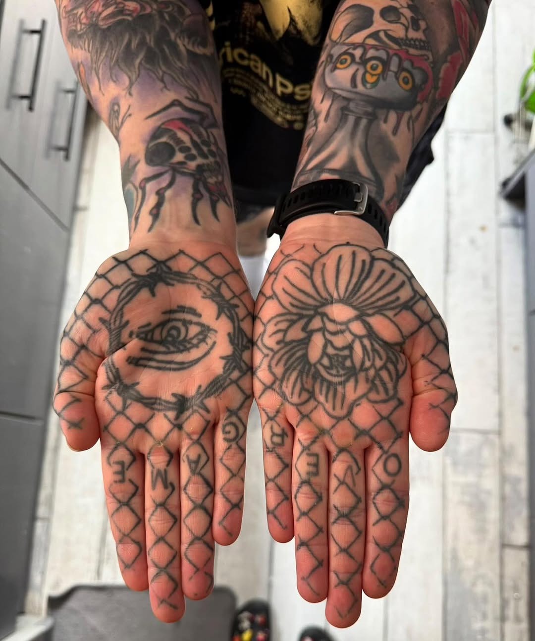 Bold palm tattoos with intricate designs Tattoo Design