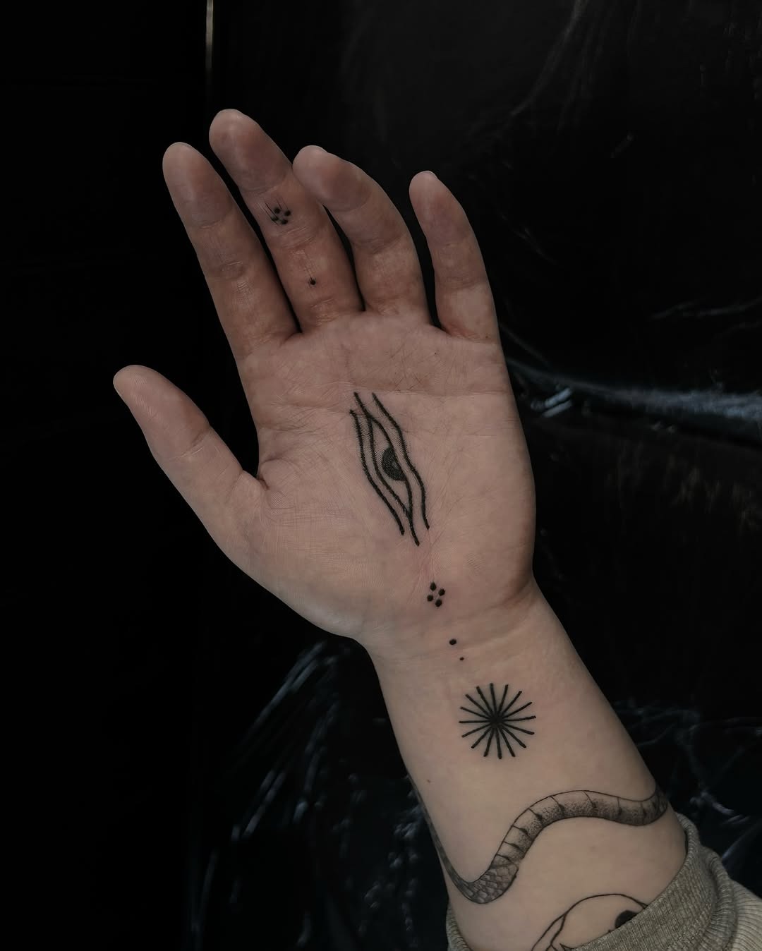 Intricate black ink palm tattoo design Tattoo Design