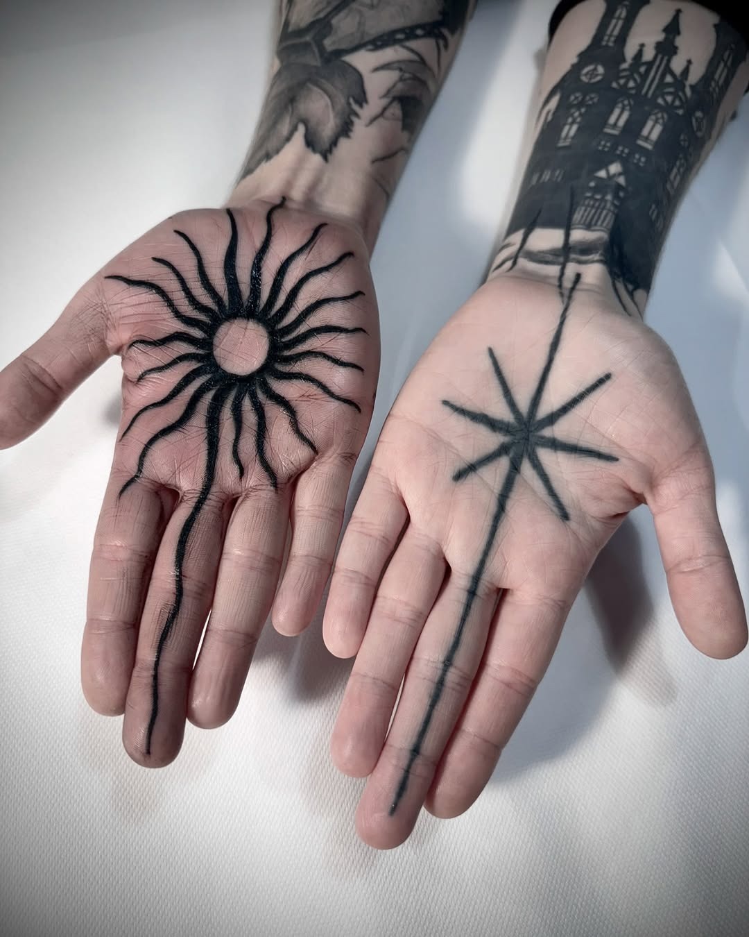 Unique sun and star palm tattoo designs Tattoo Design