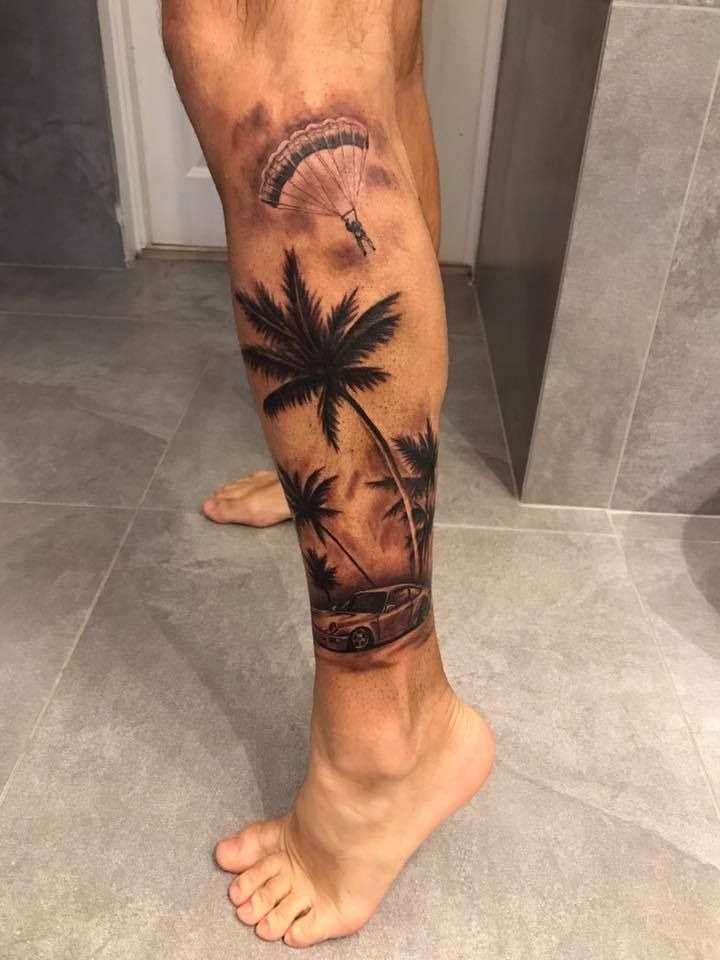 Adventure Story in Palm Sleeve Tattoo Design