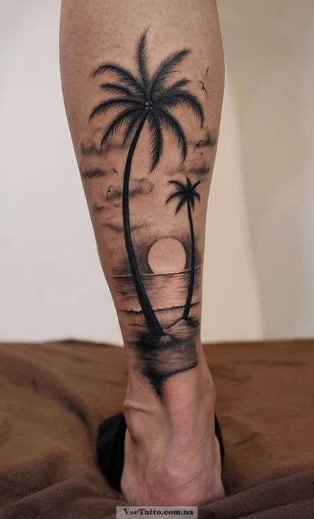 Dreamy Ankle Sunset Scene Tattoo Design