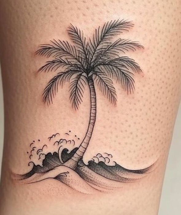 Fineline Palm Tree in Motion Tattoo Design