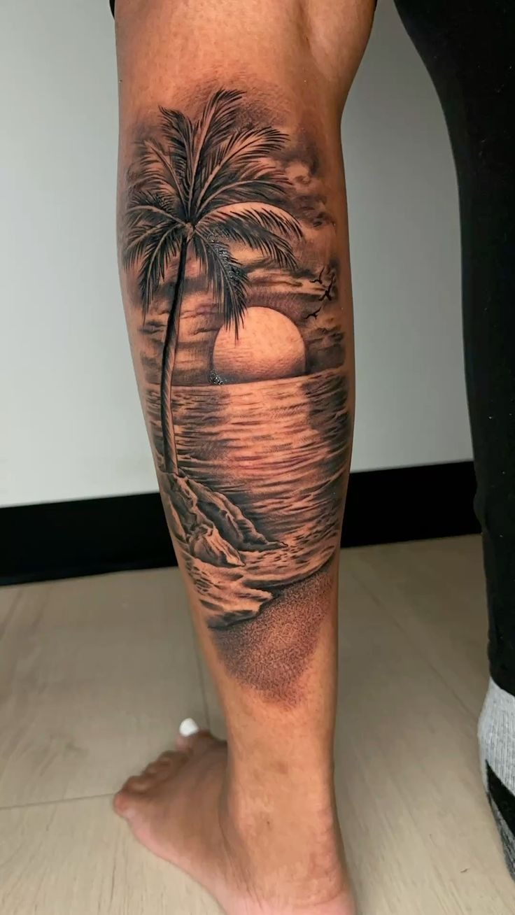 Hyper-Realistic Beach Scene Tattoo Design