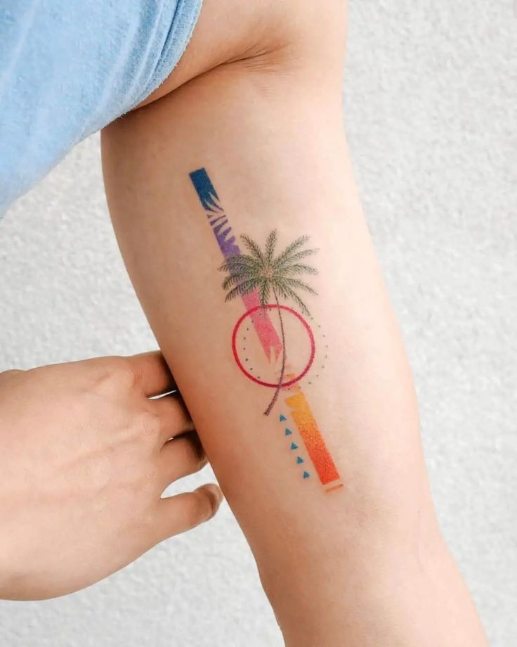 Retro Sunset Palm Tattoo Tattoo Design