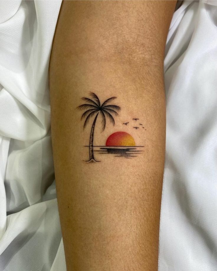 Sunset Moment with Palm Silhouette Tattoo Design