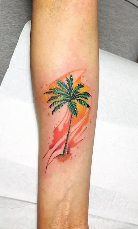 Watercolor Palm Splash Tattoo Design