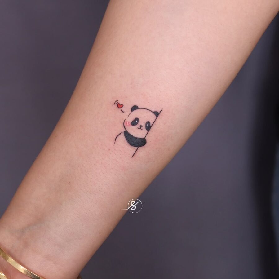 Adorable minimalist panda tattoo with heart detail Tattoo Design