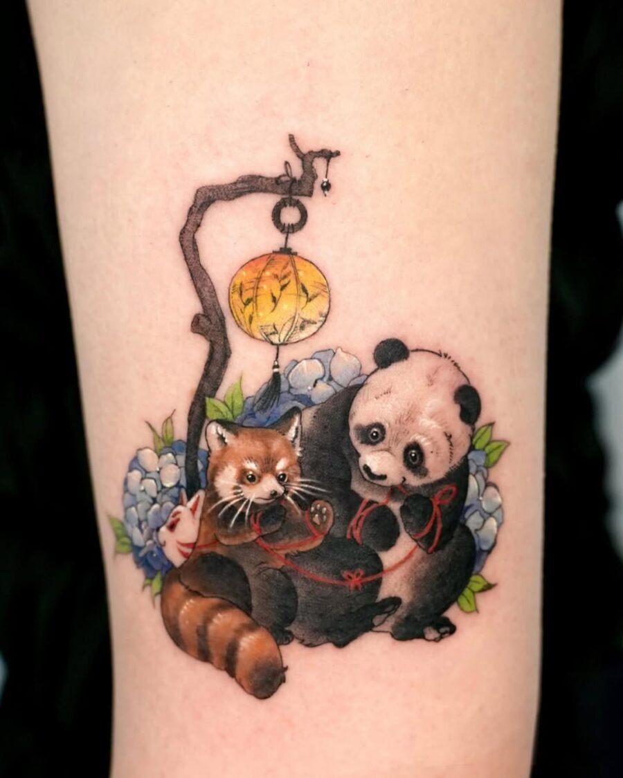 Charming panda and red panda tattoo design Tattoo Design