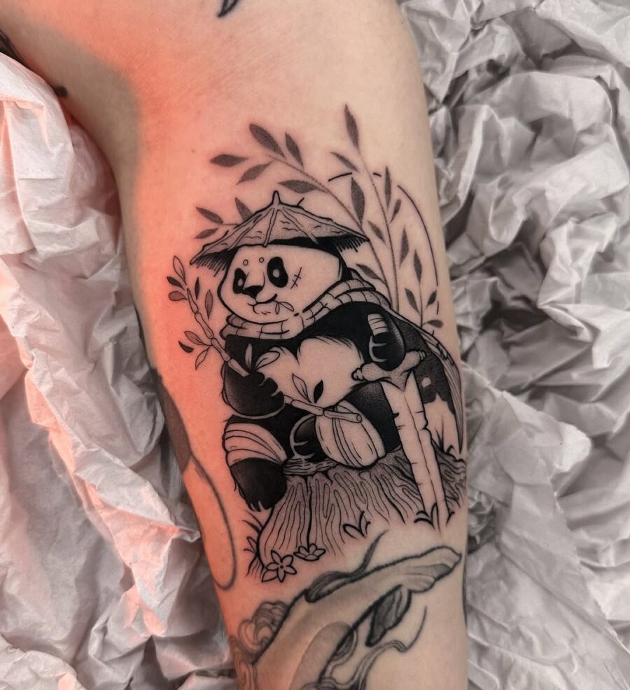 Charming panda in samurai style tattoo Tattoo Design