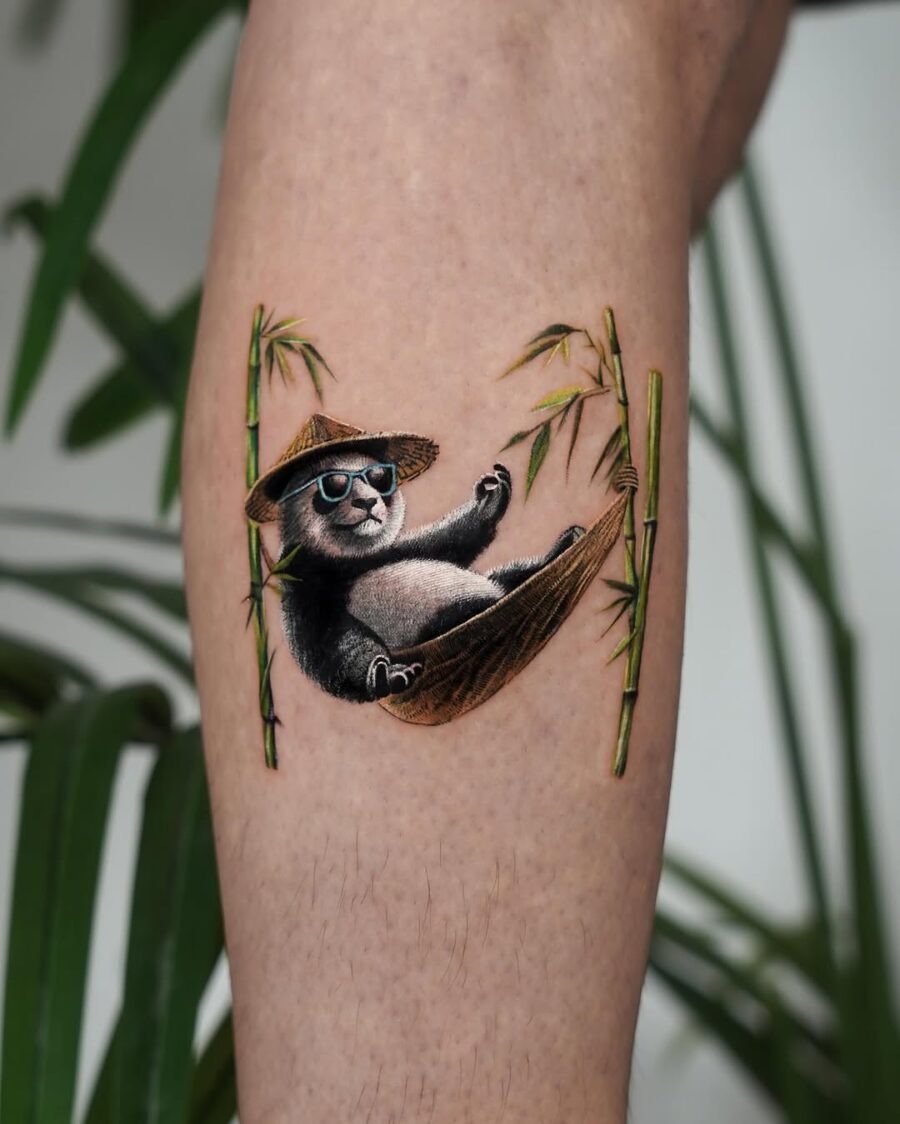 Charming panda tattoo enjoying leisure time Tattoo Design