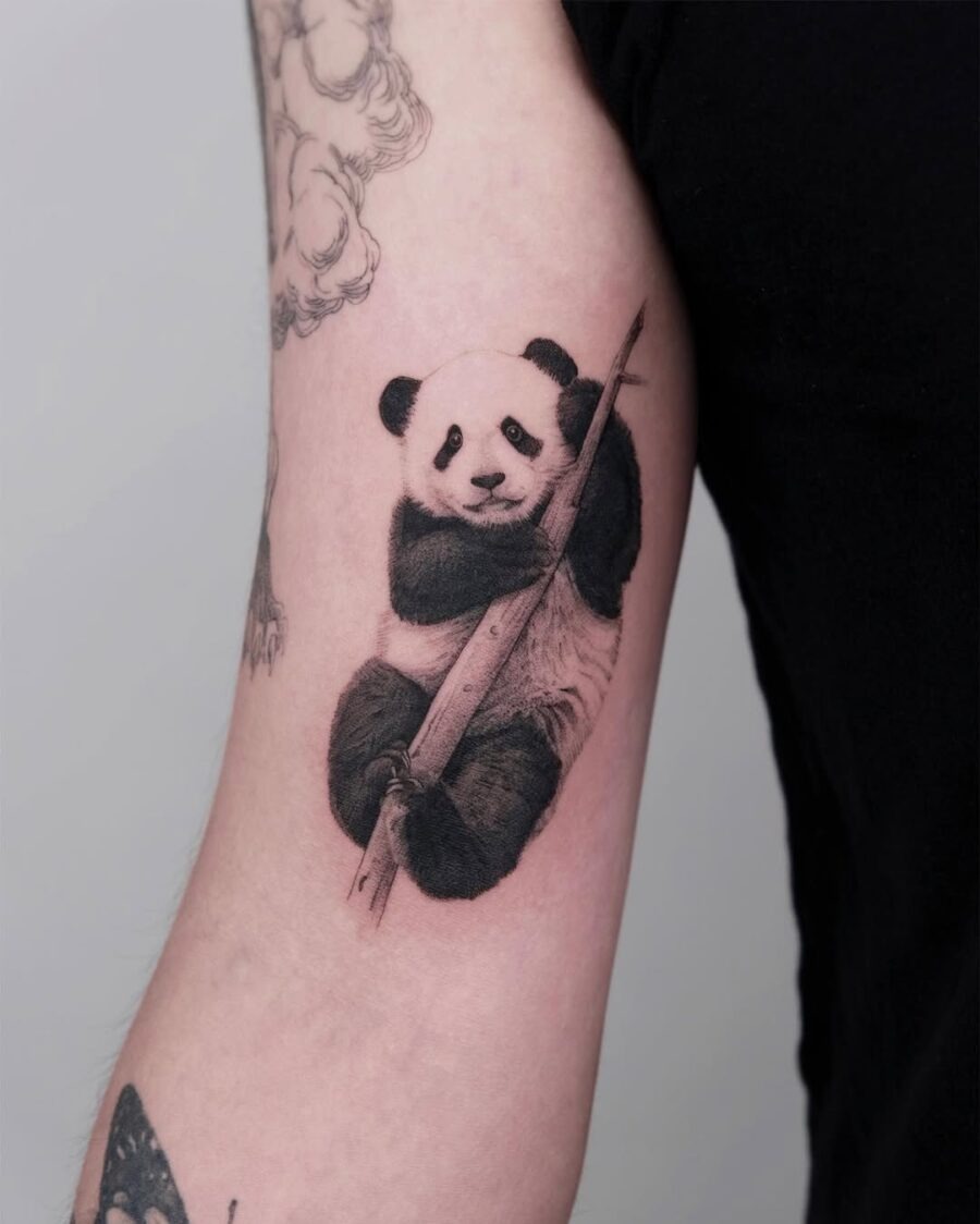 Charming Panda Tattoo on Upper Arm Tattoo Design