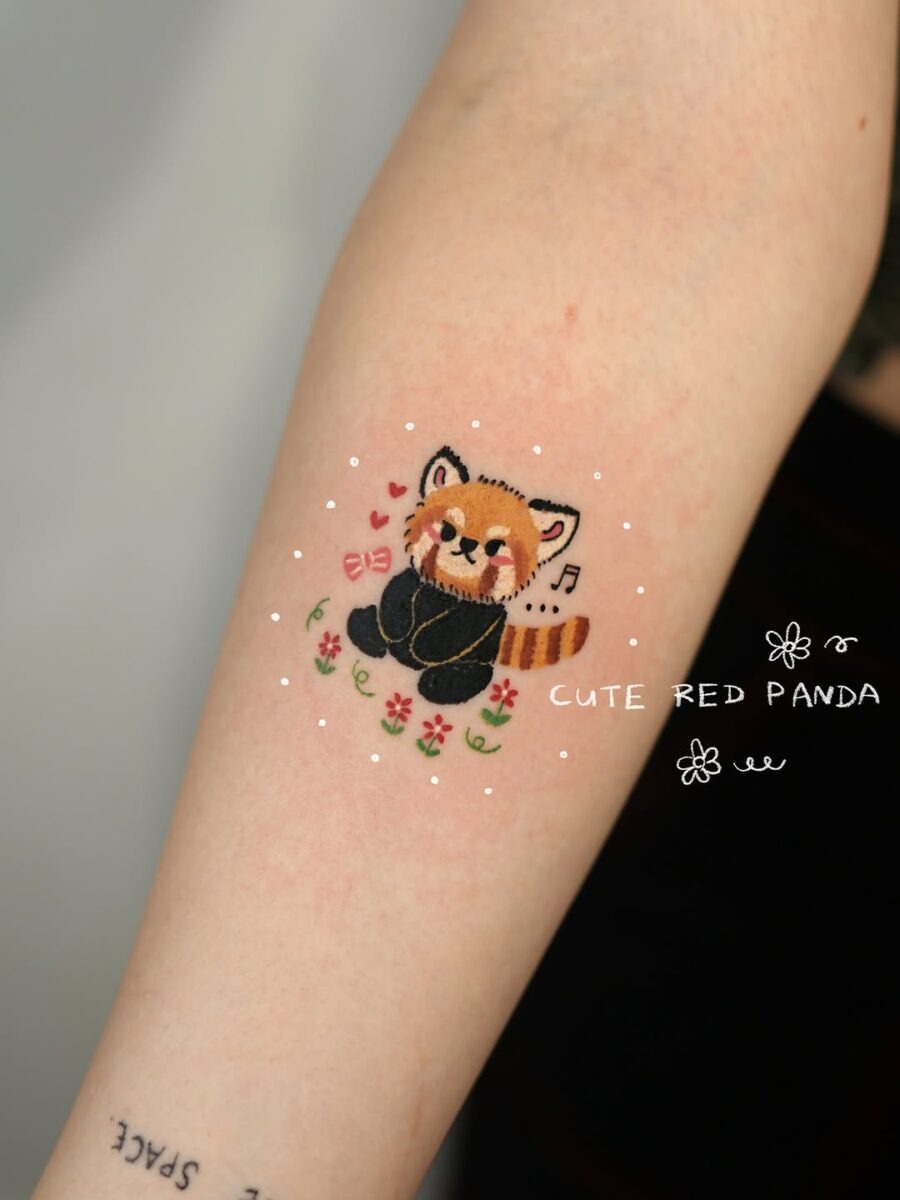 Charming red panda tattoo on display Tattoo Design