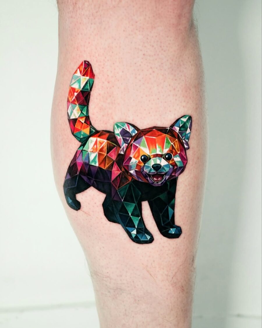 Colorful geometric panda tattoo bursting with personality Tattoo Design