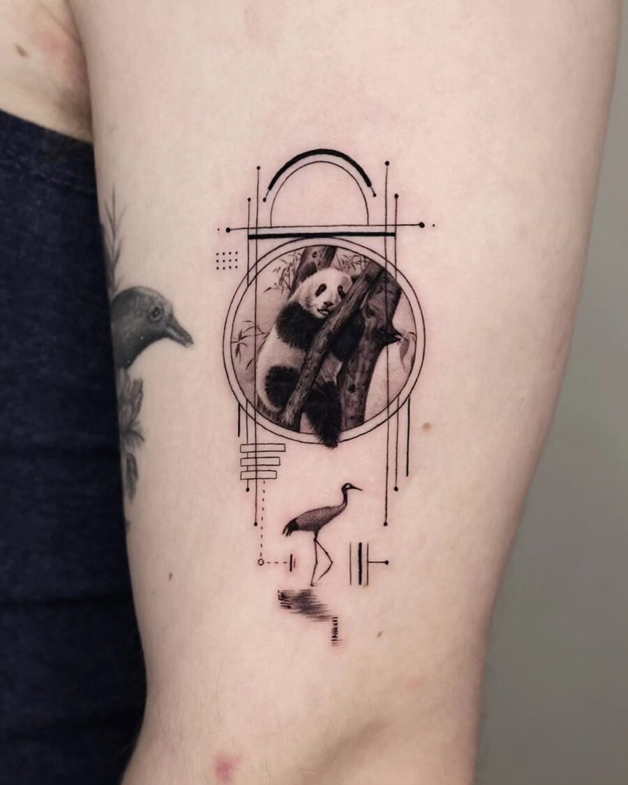 Stylish geometric panda tattoo illustration Tattoo Design