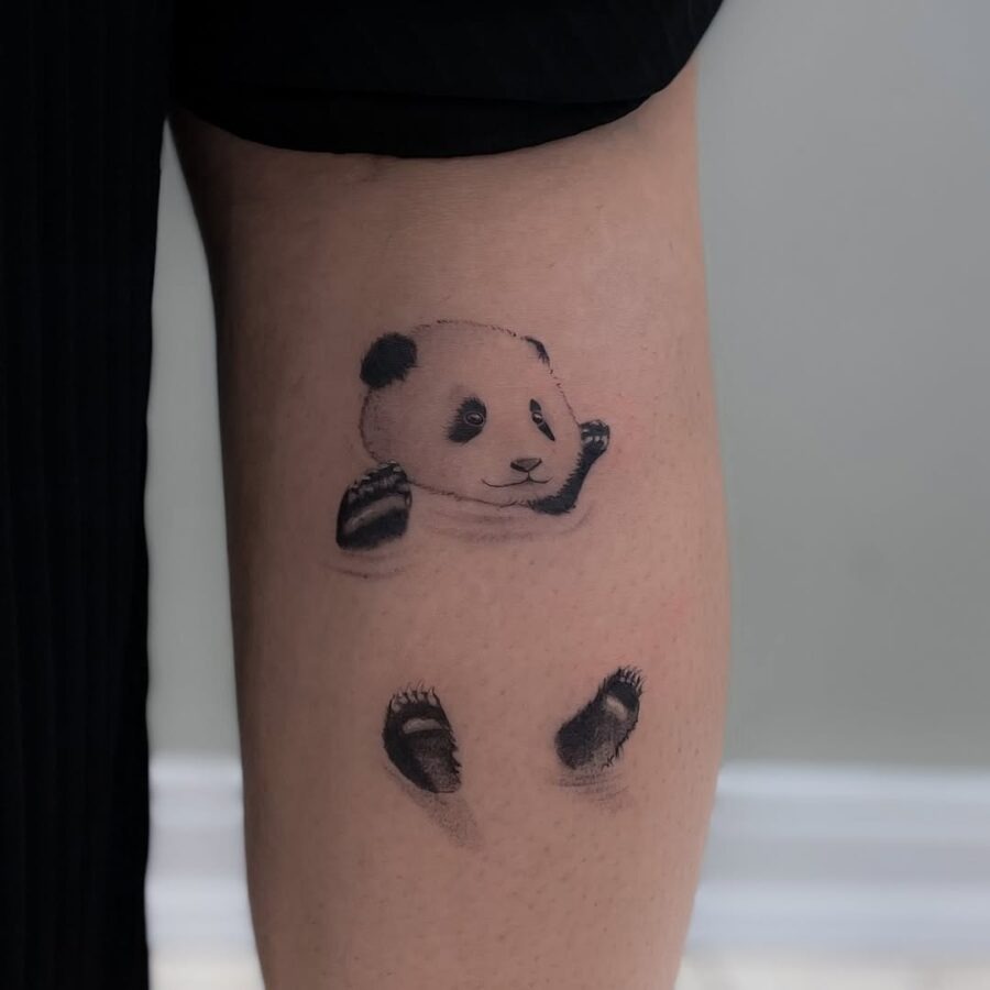 Unique playful panda tattoo design on arm Tattoo Design