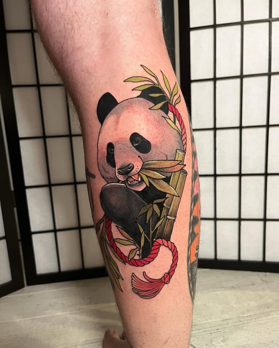 Vibrant Panda Tattoo with Bamboo Elements Tattoo Design