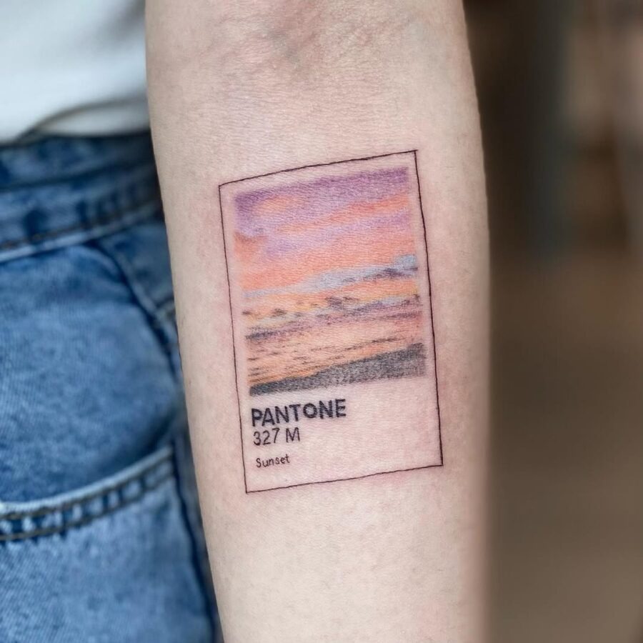 A vibrant Pantone sunset tattoo design Tattoo Design