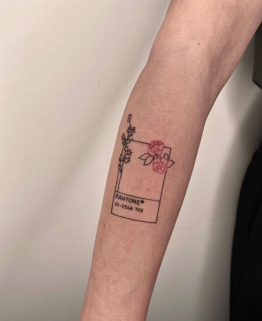 Charming Pantone tattoo with floral accents Tattoo Design