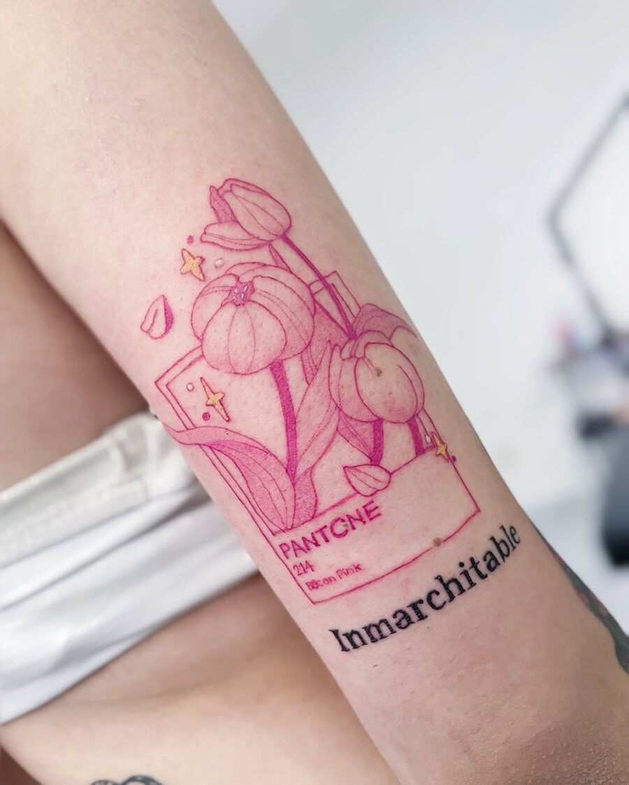 Charming pink Pantone flower tattoo design Tattoo Design