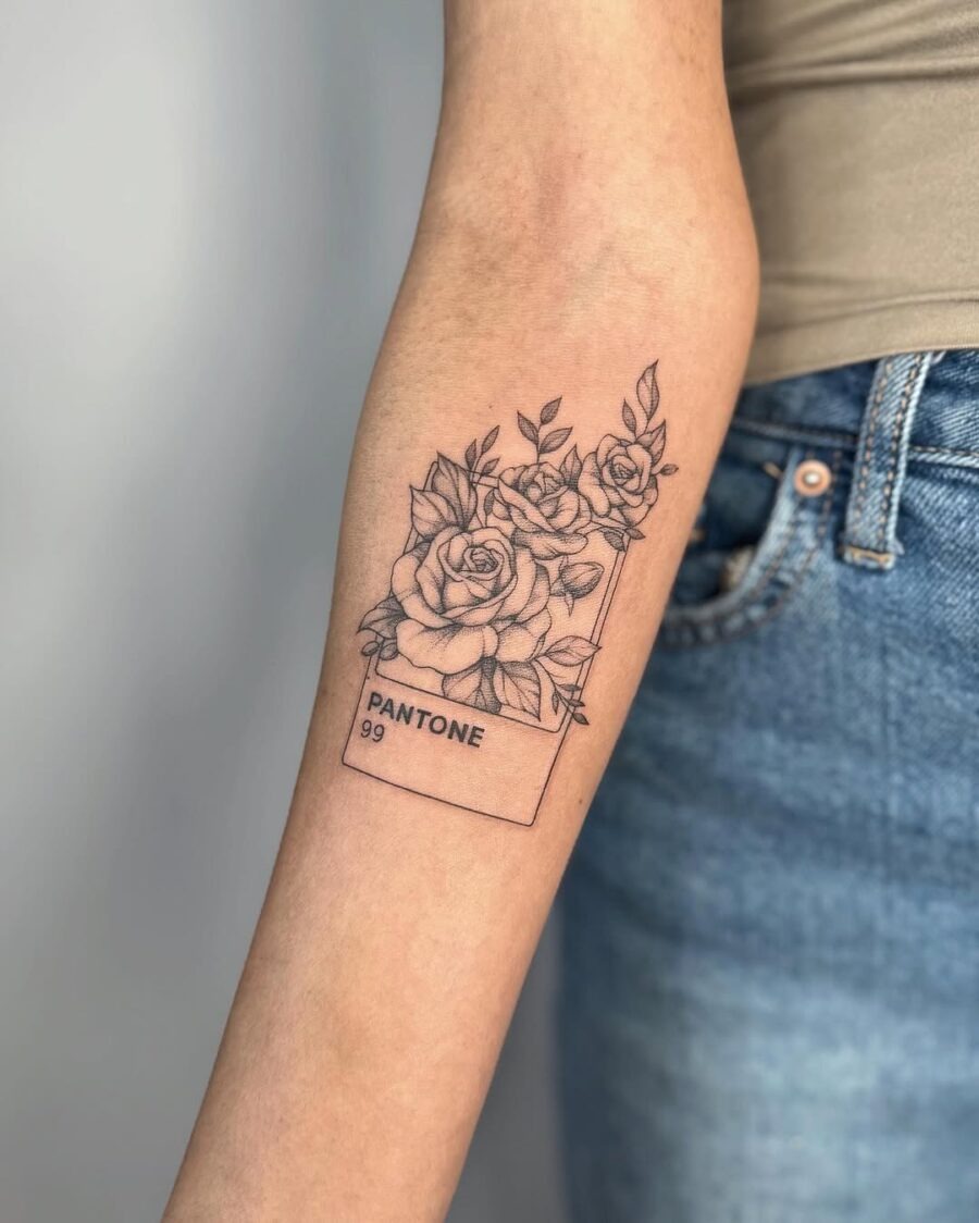 Floral Pantone tattoo with classic black ink Tattoo Design