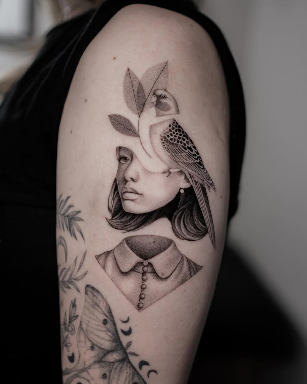 Artistic parrot tattoo with a surreal blend Tattoo Design