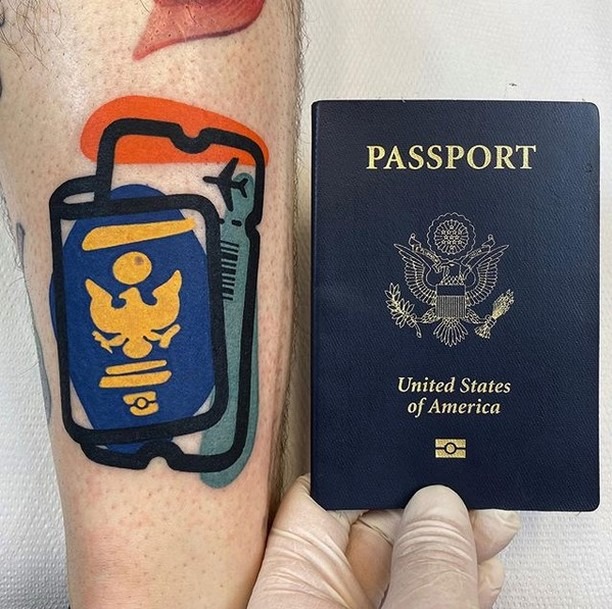 Bold passport tattoo showcasing travel spirit Tattoo Design