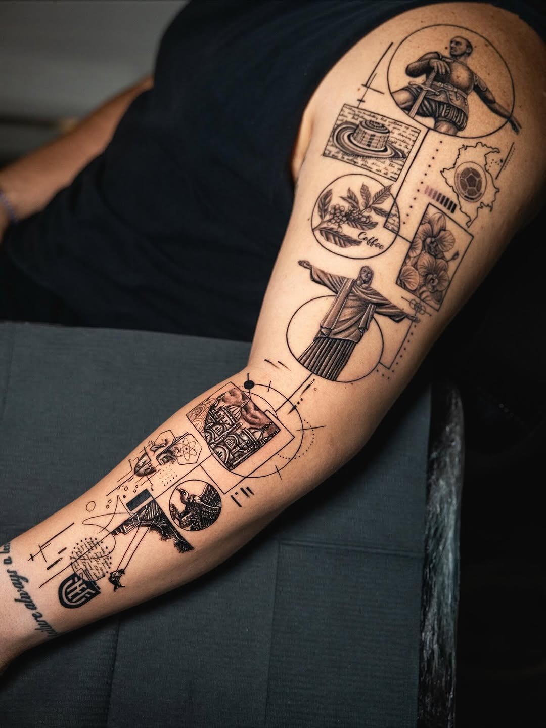 Creative passport-themed tattoos on an arm Tattoo Design