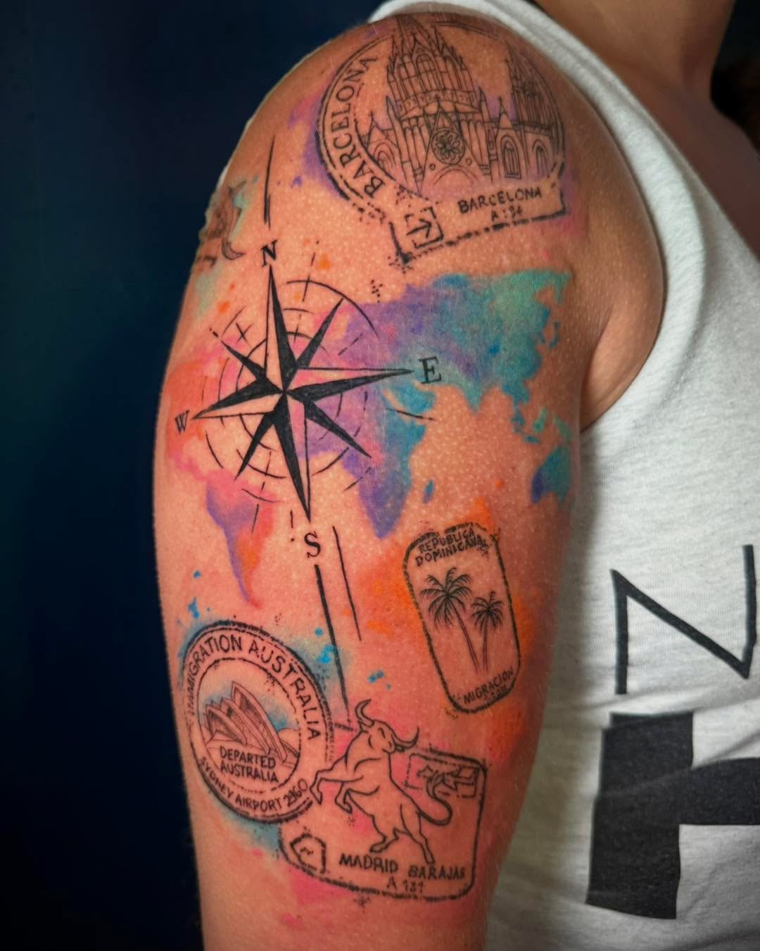 Travel-inspired ink with colorful sea vibes Tattoo Design
