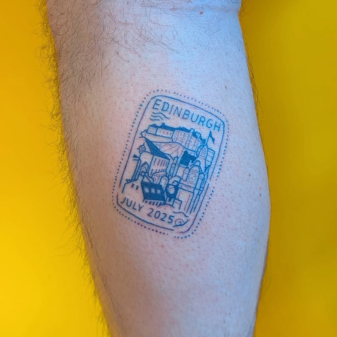 Unique Edinburgh Passport Tattoo with Stamp Design Tattoo Design